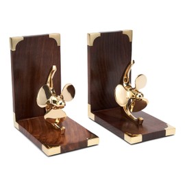 NKlaus Maritime Bookends Shipscrew, 1 Pair, Wood and Brass, 29 x 9 x 15.5 cm, Golden Brass Details, Perfect for Maritime Bookshelves 11525