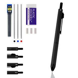 4 in 1 Multi Function Refillable and Retractable Multi Color Pen,Black Red Blue Ballpoint Pen and 0.5mm Multicolor Pencil, Multicolor Pen Gift for Journaling (Black)