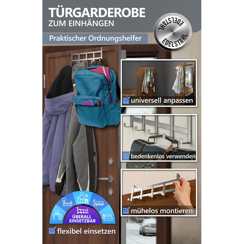 4smile Door Coat Rack for Hanging - Stainless Steel Door