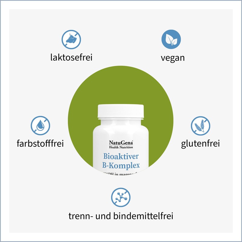 NatuGena Bioaktiver B-Komplex, magensaftresistenter Kapsel, Vitamin B6, B12, Thiamin (B1),