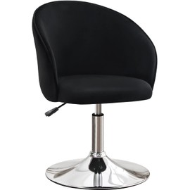 Furniliving Makeup Vanity Chair, Flexible Round-Back Accent Chair with Plated Frame, Height Adjustable Swivel Chairs for Living Room Charming Chair Lounge Pub Bar (Black)