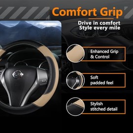Funda de Piel para Volante de Coche, Antideslizante, de Microfibra Transpirable, para la mayoría de los Coches (Beige)
