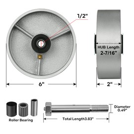 LONGRUNFORU 6" x 2" Industrial Casters, Steel Cast Iron Wheel - Heavy Duty Caster -Set of 4 Caster with 5000 lbs Capacity, Roller Bearing-1/2" Bore, Replacement Wheel for Platform Trucks(4 Pack)