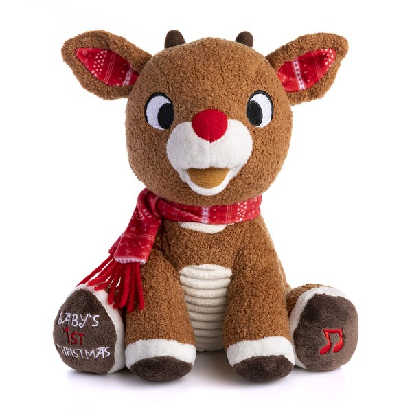 KIDS PREFERRED Rudolph The Red-Nosed Reindeer Musical Stuffed Animal, Baby's First Christmas Plush, 8 Inches