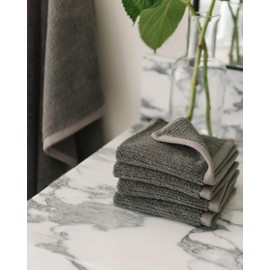 Cozy Earth Ribbed Washcloth Set - 60% Cotton 40% Viscose from Bamboo Bathroom Washcloths - Soft & Absorbent Textured Ribbed Pattern - 4 Pack Charcoal