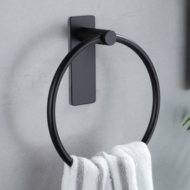 ZUNTO 7in Adhesive Towel Ring, No Drilling, Matte Black Wall Mounted Self-Adhesive Hand Towel Holder for Bathroom and Kitchen