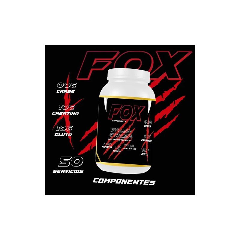 Suplemento Creatina + Glutamina Pre Fox 1kg 50 Servicios