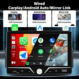 UNITOPSCI 7 Inch Single Din Carplay Android Auto Car Stereo, HD Touch Screen Car Audio Receiver with Bluetooth 5.0, Mirror Link, FM Car Radio, USB/Type-C/EQ, Backup Camera/SWC/MIC