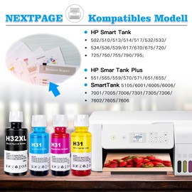 Nextpage 32XL 31 Ink Compatible with HP 32XL 31 for HP Smart Tank 502 510 513 514 517 532 533 534 536 539 617 670 675 720 725 750 755 790 790 790 799 5 (4 Packs, Black Cyan Magenta Yellow)