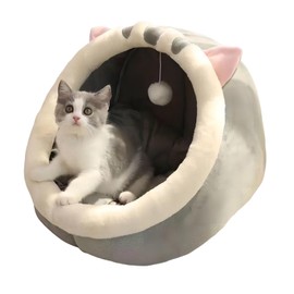 Cute Cat Beds for Indoor Cats, 2 in 1 Cozy Kitten Tent with Non-Slip Bottom, Cat Cave Bed for Kittens and Small Pets(M)