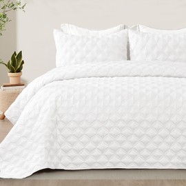 Exclusivo Mezcla Full Queen Quilt Set, 3 Pieces Lightweight Quilts Soft Quilted Bedspreads White Coverlets Bedding Set for All Seasons