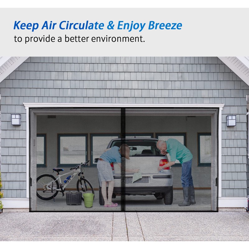Garage Door Screen for 2 Car 16x8FT, Magnetic Screen Garage