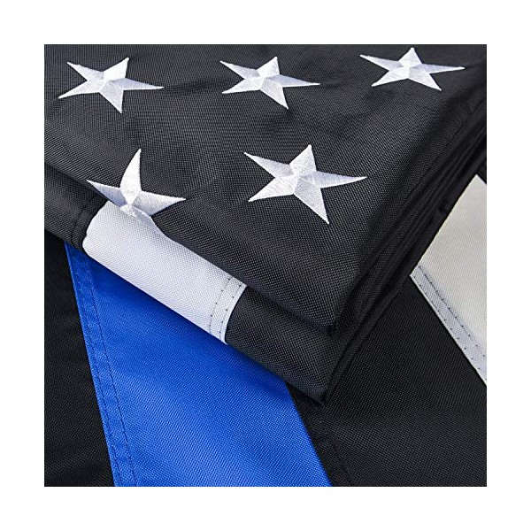 Thin Blue Line Flag-3x5 ft with Embroidered Stars, Sewn Stripes, Brass Grommets, UV Protection, 300D Nylon Black White and Blue American Police Flag