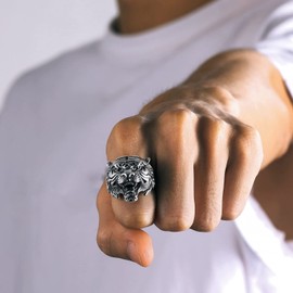 U7 Stainless Steel Vintage Rings For Men Lion Ring Aesthetic Jewellery