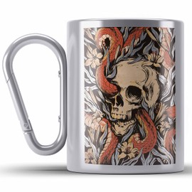 Trendation - Skull Stainless Steel Cup Carabiner Coffee Women Girls Men Tattoo Gift Ladies Idea Graphic (Silver)