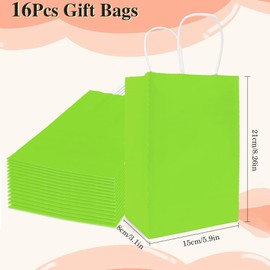 Gift Bags 16 Pack Paper Bags with Handles 8x5.9x3.1 Inch Green Paper Gift Bag Bulk Small Kraft Party Favor Bag for Birthday Day Easter Christmas Wedding Shopping Goodie Party Supplies Small Business