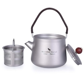 Boundless Voyage 6.1 fl oz (230 ml) Titanium Teapot, Mini Round Teapot, Includes Titanium Tea Strainer, Ultra Light, 1 Tea Cup, Set of 2 (Ti15102B)