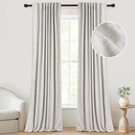 INOVADAY 100% Blackout Curtains 108 Inches Long 2 Panels Set Linen Blackout Curtains for Bedroom, Back Tab/Rod Pocket Room Darkening Curtains for Bedroom Nursery - Beige, W50 X L108