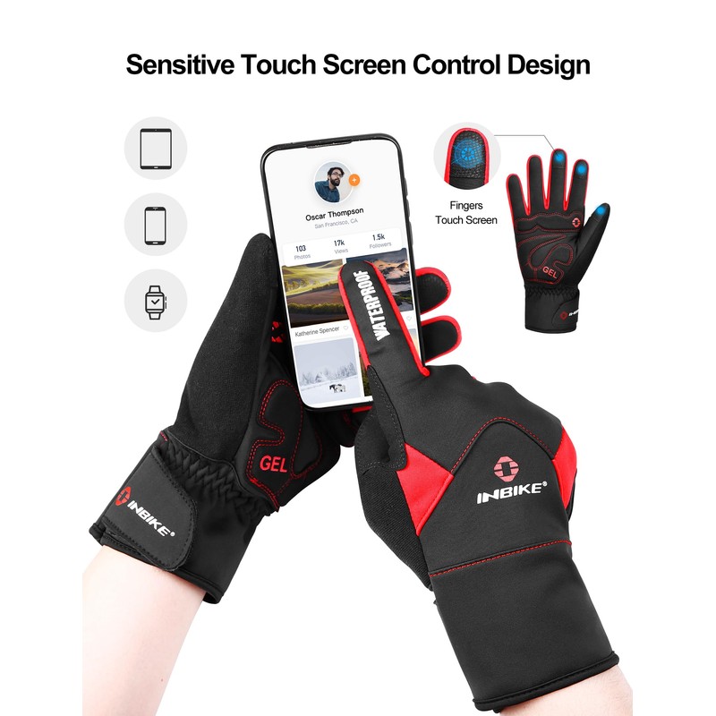 INBIKE Winter Cycling Gloves Waterproof Touch Screen Bike Gloves Termal
