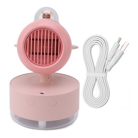 Mini Bear Cooling Fan USB Charging Misting Desktop Fan Table Fan Portable Oscillating Fan with Night Light Shipped with Built in Battery Pink