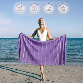 Ossano Turkish Beach Towel – Soft & Fast Dry, Oversized (39” x 71”), Quick Dry, Versatile, and Functional. Ideal as a Yoga Mat, Picnic and Camping Blanket, Travel Blanket, or Bath Towel - Lilac