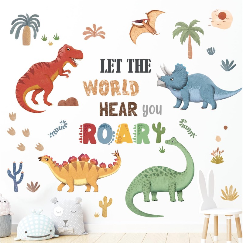 DECOWALL SG2-2425 Boho Dinosaur Wall Stickers Dino Palm Tree Wall