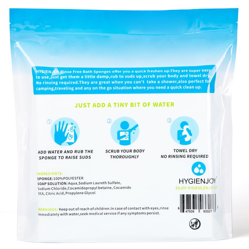 HYGIENJOY-21% Larger,No Rinse Bathing Wipes for Adults-Rinse Free Bath Sponges,Soap