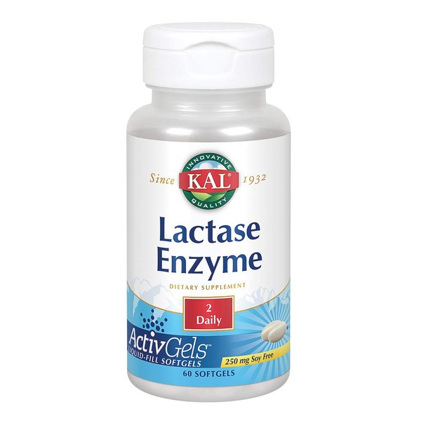 KAL Lactase Enzyme 250 mg | Healthy Digestion Support for Lactose Intolerance | Liquid-Filled ActivGels | 60ct, 30 Serv.