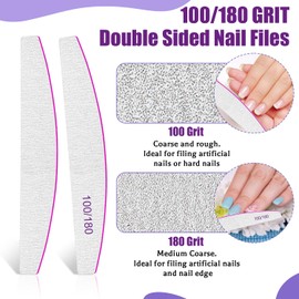 Nail File, Nail Files, 100/180 Grit Nail Files for Gel Nails, 12 Pieces Professional Nail Files for Acrylic Nails, Double-Sided Emery Board Nail File Set for Nail Studio