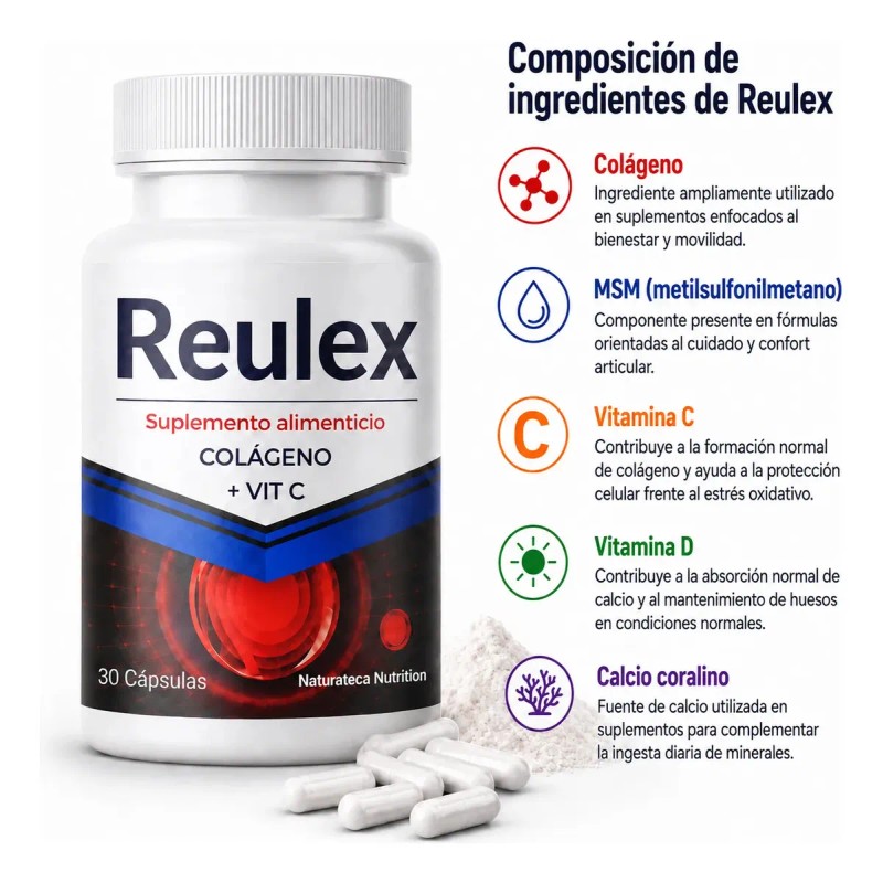 Reulex Frasco Cápsulas Colageno Msm Vitaminas Mas Sabor