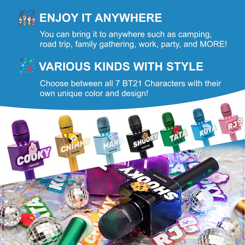 BTS Bluetooth Wireless Mic & Speaker, All Seven BTS Characters