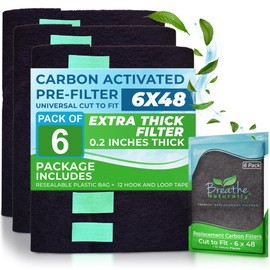 Breathe Naturally Universal 6x48 Cut-to-Fit Activated Carbon Filter (6 Pack) Charcoal Air Filter Sheet for Air Purifiers