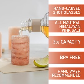 D'Eco Himalayan Salt Shot Glasses (4 Pack) - Hand-Carved 3" All-Natural Pink Salt Tequila Shooters- Add light salty flavor to any drink without the mess- Great for Cinco De Mayo Parties & Mother's Day