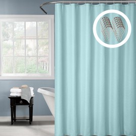 Luxury Waffle Fabric Shower Curtain Set with 12 Shower Curtain Rings (Our Gift!) – Heavy Duty Washable Textured Shower Curtains for Women, Men and Families color Sky Blue & size 72 "W - X - L 72"