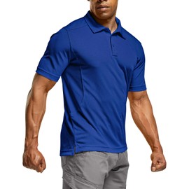 CQR Men's Polo Shirts, Tactical Short Sleeve Golf Performance Shirts, Lightweight Dry Fit UPF 50+ Pique, Frost Essential Cobalt Blue, Small