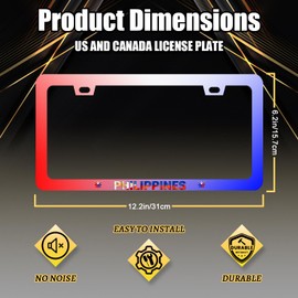 Philippine Flag License Plate Frame Philippines License Plate Holder Stainless Steel Rust-Proof Colorful Auto Parts Decoration Fits U.S. Canada Standard Funny License Plate Cover for Men Women Gifts
