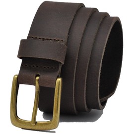 Ashford Ridge 34mm Full Leather Belt with Brass Buckle, Vintage Brown