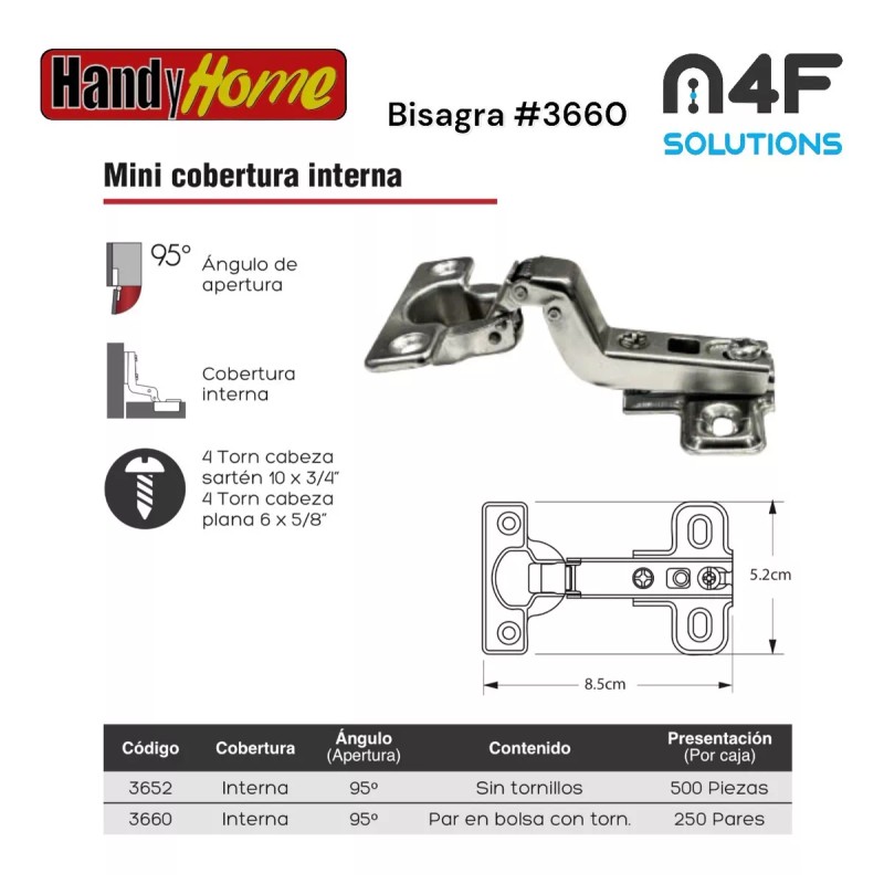 Handyhome Bisagra Handyhome 8.5 Cm X 5.2 Cm 15paquetes 30piezas