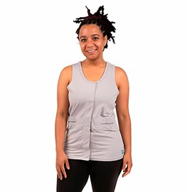 Stitches Medical - Women's Mastectomy Camisole with Drain Pockets - Post Surgery Clothes, JP Drain Holder, Easy Front Access (US, Alpha, Small, Regular, Regular, Grey)
