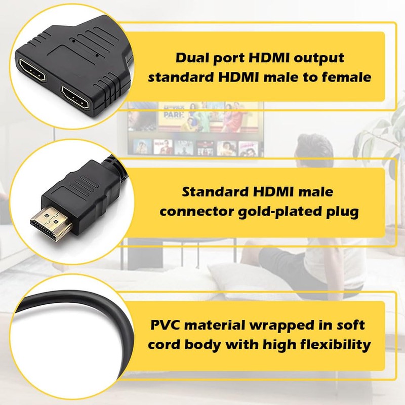 PMTFUMY HDMI Splitter 1x2-1 Input to 2 Output Adapter for