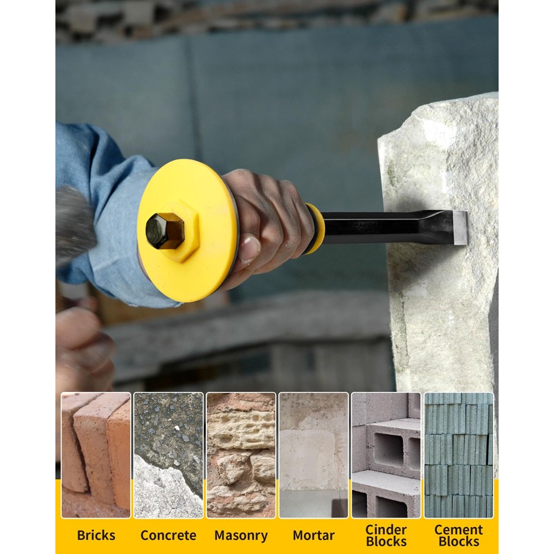 Rock Chisel Set, Firecore 3PCS Masonry Chisel with Hand Guard,