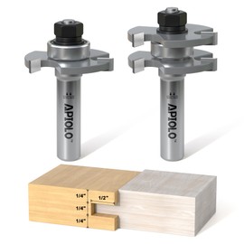 APIOLO Professional 2 PCS Tongue and Groove Router Bit Set 1/2 Inch Shank, 3 Teeth T Shape Wood Milling Cutter Woodworking Tools, for DIY Doors Tables Cabinets Shelves Furniture