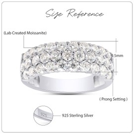 SAVEARTH DIAMONDS 1 1/2 Ctw Lab Created Moissanite 3-Row Half Eternity Anniversary Band Ring For Women In 14K White Gold Plated Sterling Silver (1.50 Cttw), Gift For Her Ring Size-7, Ring Size-7,