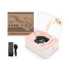 Cryfokt Reproductor de CD Portátil, Mini Tocadiscos Retro Bluetooth Altavoces HiFi Incorporados Boombox Portátil Conector de Salida de Auriculares de 3,5 Mm, Reproductores de CD de Música UsSB(Rosa)