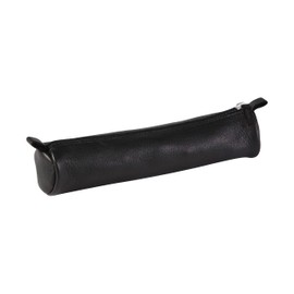 Clairefontaine - Ref 8324C - Cuir' Leather Small Round Pencil Case - 18cm x 3.5cm, Made From Genuine Lambskin Leather, Metal Zip With Leather Puller - Black