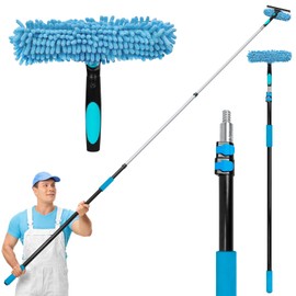 MAVRIZ 5-12 FT Window Washing Kit with Extension Pole, High Reach Window Cleaner Tool 2 in 1 Window Squeegee with Telescopic Pole for Indoor & Outdoor