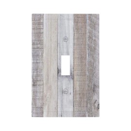 Vintage White Gray Wood Plank Grain Single Toggle Wall Plate Decorative 1-Gang Light Switch Cover Old Rustic Distressed Cabin Country Grey Wooden Texture Electrical Receptacle Face Plate Outlet Cover