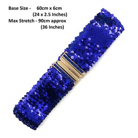 Blue Glitter Belts For Women Sequin With Elastic Stretch and Gold Buckle Waist Band Corset