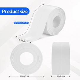 ABSOFINE Caulk Tape Waterproof Self Adhesive 1.97" x16.4Ft, 2 Rolls White Toilet Caulk Sealant Tape, Shower Seal Strip for Kitchen, Countertop, Bathroom, Sink, Bathtub Toilet Edge Protector