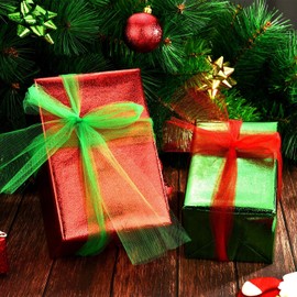 YXJD 3 Rolls Tulle Decorative Fabric Tulle Ribbon Table Runner Tulle Net for Christmas Wedding Party Decoration Craft 15 cm x 22.5 m per Roll in Red White Green